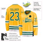 Custom Name and Number Hockey Jersey in Personalized Gold, Kelly Green and White - Team Sports Apparel Personalized Gold