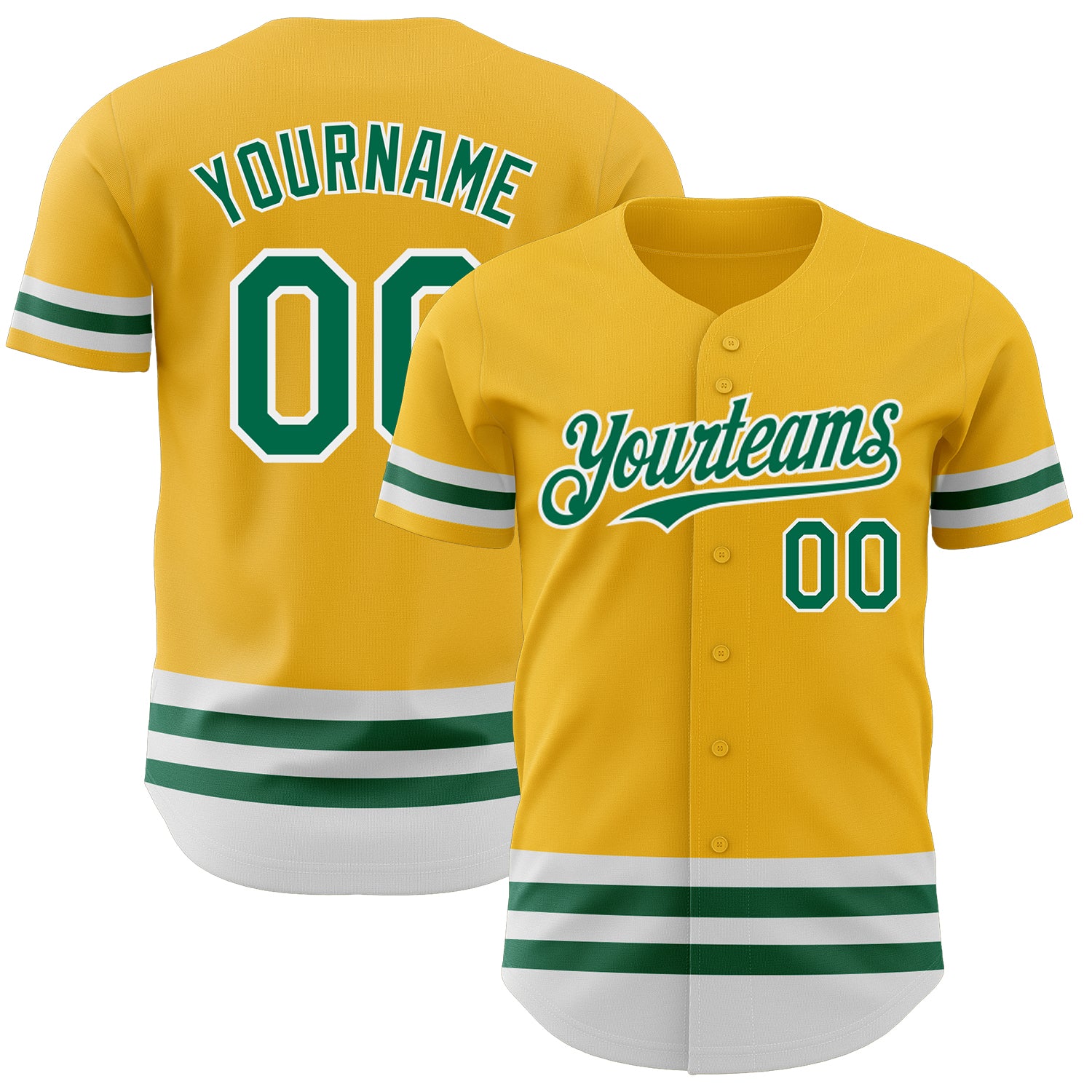 Custom Name & Number Personalized Authentic Gold Kelly Green-White Line Baseball Jersey Personalized Gold Kelly Green-White