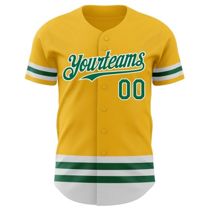 Custom Name & Number Personalized Authentic Gold Kelly Green-White Line Baseball Jersey Personalized Gold Kelly Green-White