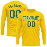 Custom Name Number Performance T-Shirt - Personalized Gold Kelly Green-White Long Sleeve Design Personalized Gold Kelly Green-White