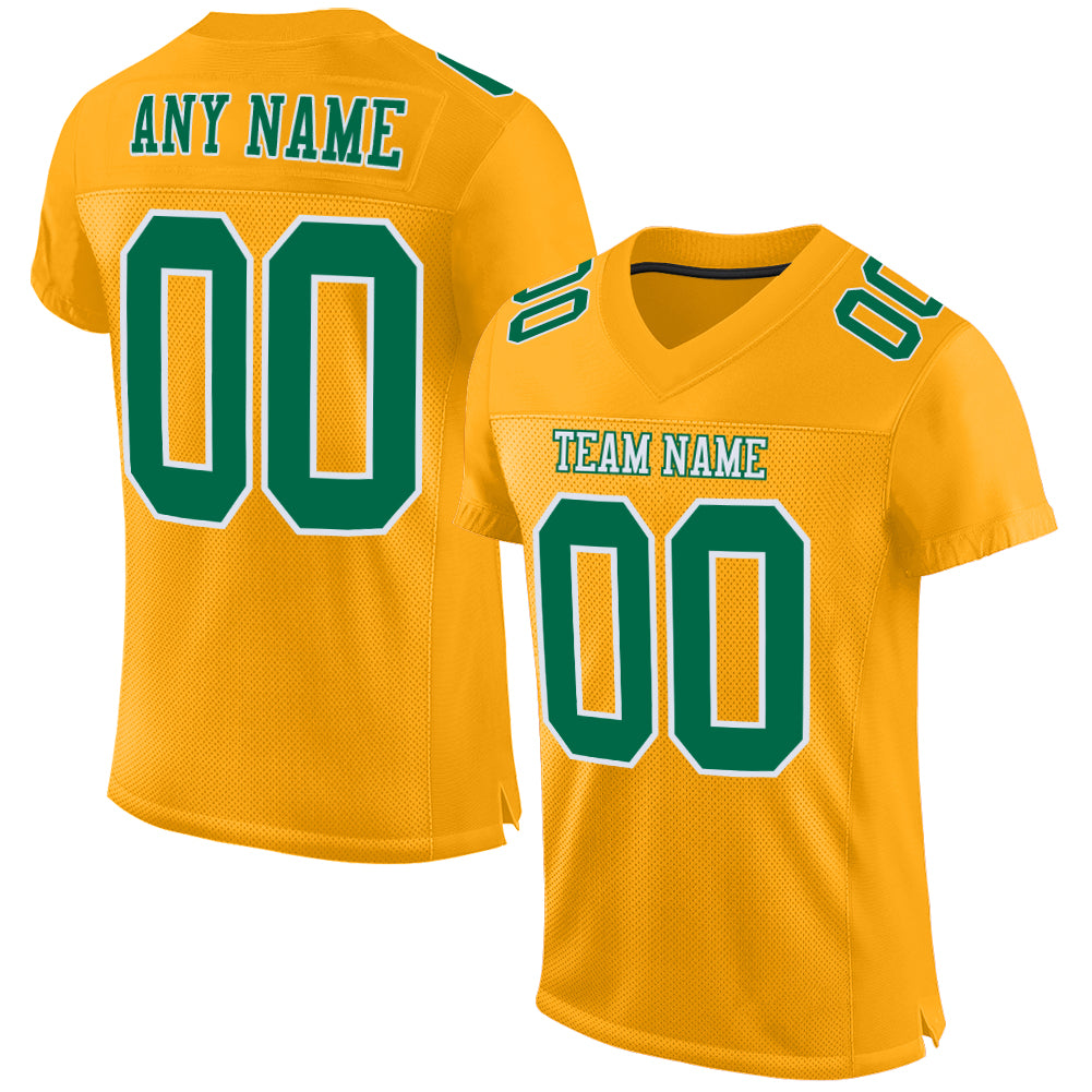 Personalized Gold Kelly Green White Authentic Football Jersey for Men Personalized Gold Kelly Green-White Mesh Authentic