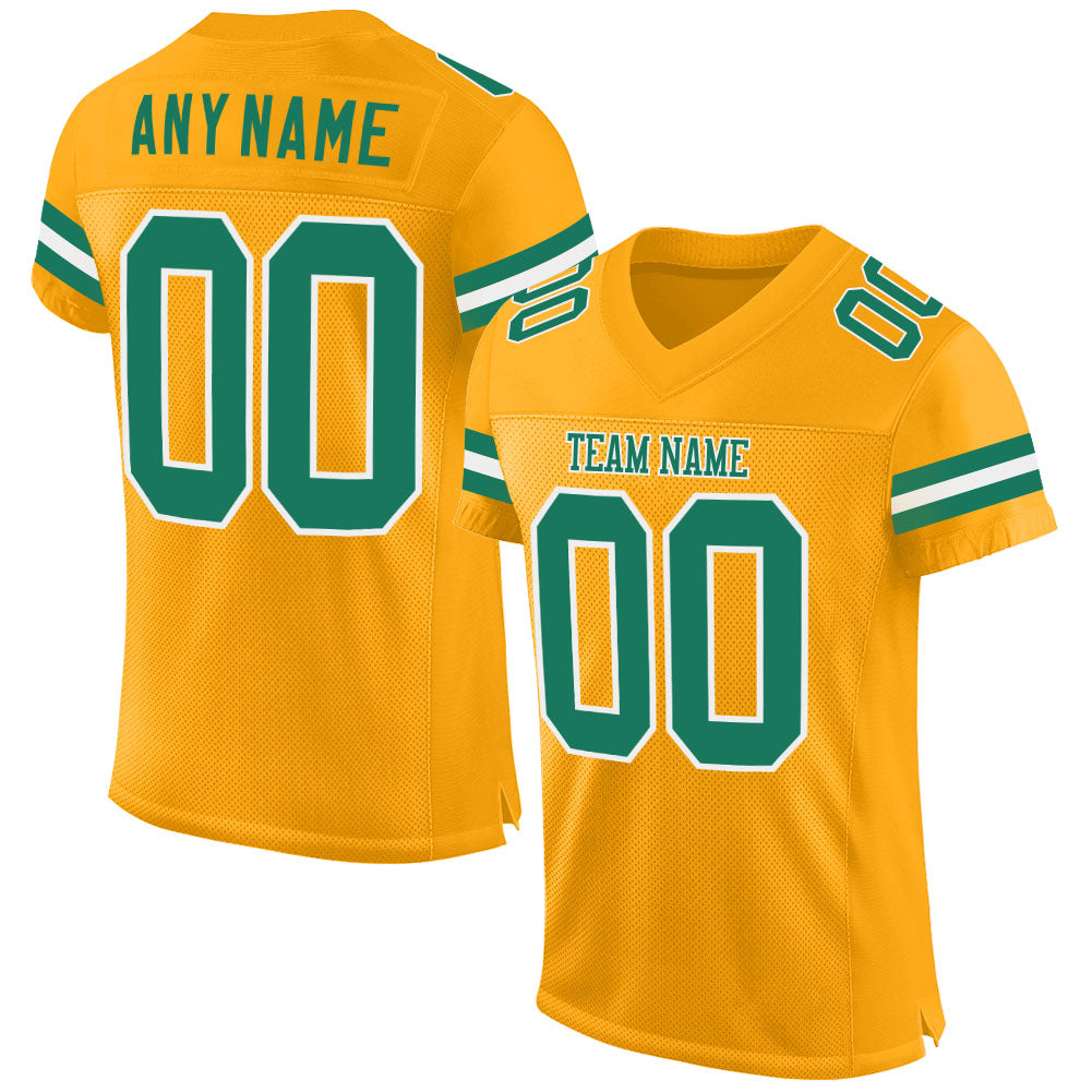 Personalized Custom Name Number Gold Kelly Green-White Authentic Football Jersey Personalized Gold Kelly Green-White Mesh