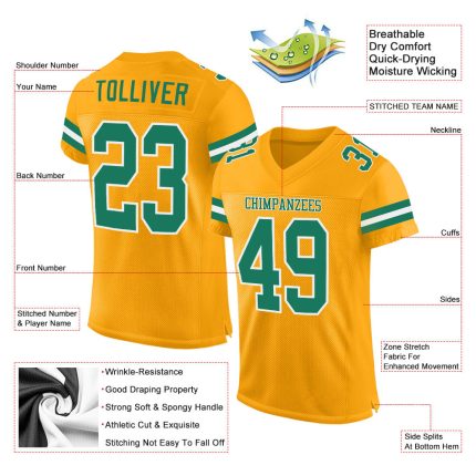 Personalized Custom Name Number Gold Kelly Green-White Authentic Football Jersey Personalized Gold Kelly Green-White Mesh