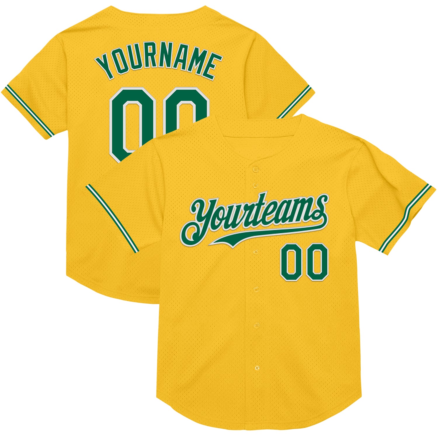 Custom Personalized Kelly Green and White Baseball Jersey with Name and Number - Authentic Throwback Style Personalized Gold