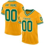 Personalized Gold Kelly Green White Football Jersey - Authentic Throwback Mesh Jersey Personalized Gold Kelly Green-White