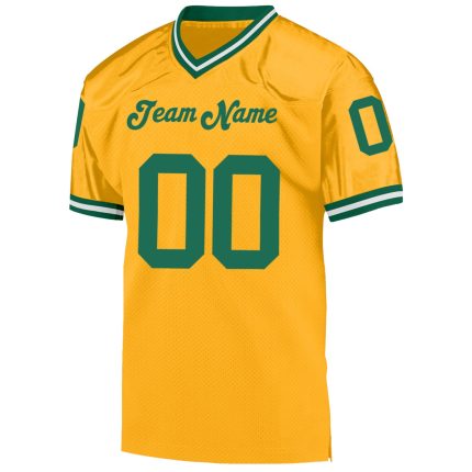 Custom Name Number Personalized Gold Kelly Green White Mesh Authentic Throwback Football Jersey Personalized Gold Kelly Green-White