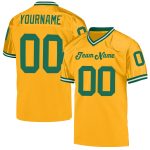 Custom Name Number Personalized Gold Kelly Green White Mesh Authentic Throwback Football Jersey Personalized Gold Kelly Green-White