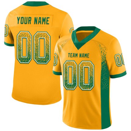 Custom Gold Football Jersey with Kelly Green and White Mesh - Personalized Name & Number Personalized Gold Kelly Green-White