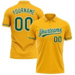 Custom Team Name Number Golf Polo Shirt - Personalized Gold Kelly Green-White Performance Vapor Personalized Gold Kelly Green-White