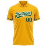 Custom Team Name Number Golf Polo Shirt - Personalized Gold Kelly Green-White Performance Vapor Personalized Gold Kelly Green-White