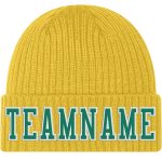Custom Name Number Personalized Knit Hat in Kelly Green White - Gold Cuffed Beanie Personalized Gold Kelly Green-White Stitched