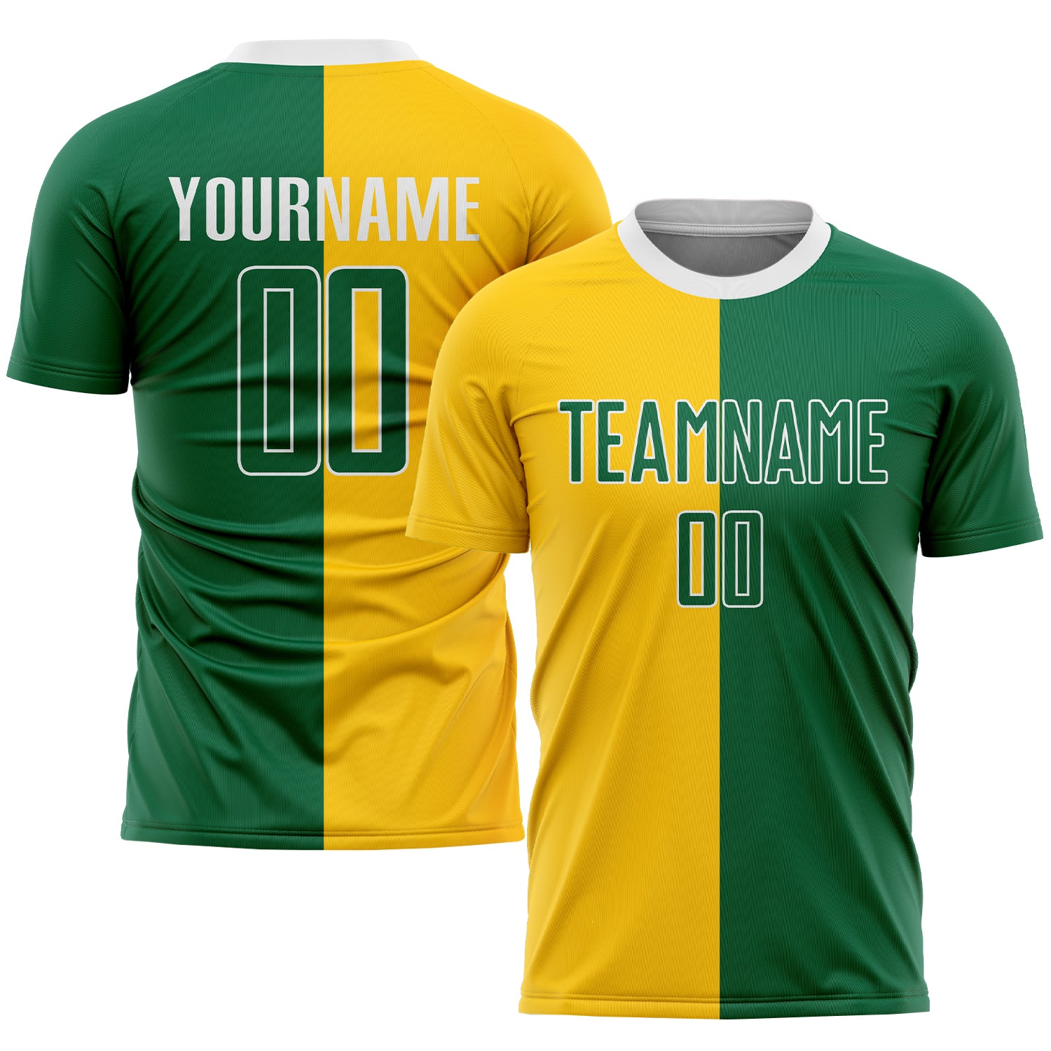 Custom Name Number Soccer Jersey - Personalized Gold Kelly Green White Sublimation Split Fashion Uniform Personalized Gold