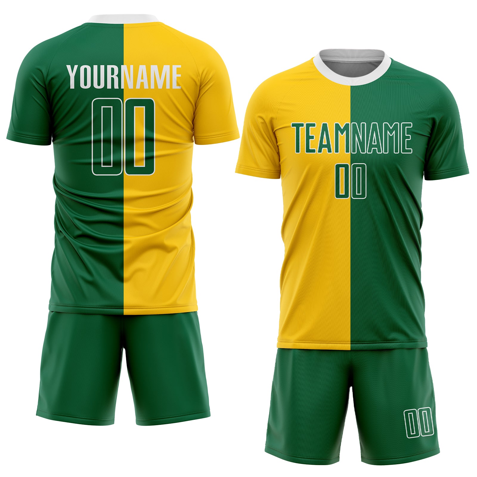 Personalized Gold Kelly Green-White Sublimation Split Fashion Soccer Uniform Jersey Team Custom Name and Number Custom Name Number Soccer Jersey - Personalized Gold Kelly Green White Sublimation Split Fashion Uniform Personalized Gold - Image 2