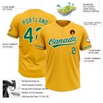 Personalized Gold Two-Button Unisex Softball Jersey - Green and White Color Personalized Gold Kelly Green-White Two-Button