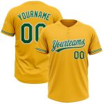 Personalized Gold Two-Button Unisex Softball Jersey - Green and White Color Personalized Gold Kelly Green-White Two-Button