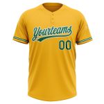Personalized Gold Two-Button Unisex Softball Jersey - Green and White Color Personalized Gold Kelly Green-White Two-Button