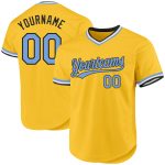 Custom Name Number Authentic Throwback Baseball Jersey Personalized Gold Light Blue Black Personalized Gold Light Blue-Black