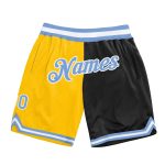Custom Name & Number Throwback Basketball Shorts - Personalized Gold Light Blue-Black Authentic Fashion Personalized Gold