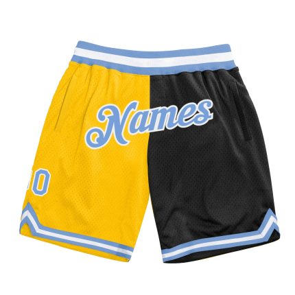 Custom Name & Number Throwback Basketball Shorts - Personalized Gold Light Blue-Black Authentic Fashion Personalized Gold