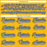 Custom Light Blue Navy Hockey Jersey with Personalized Name and Number - Gold Lace Design Personalized Gold Light Blue-Navy