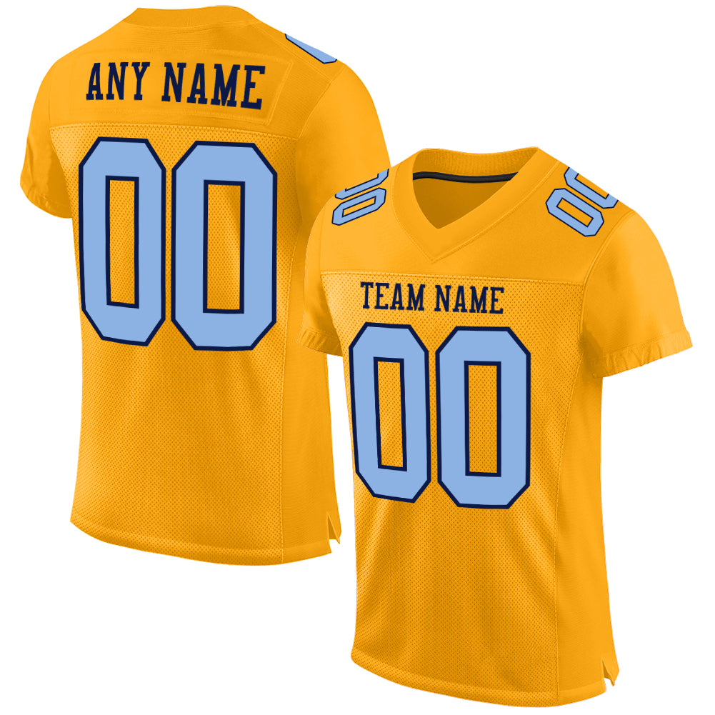 Personalized Gold Light Blue Navy Mesh Authentic Football Jersey Custom Name Number Personalized Gold Light Blue-Navy Mesh