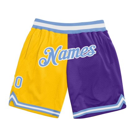 Custom Name Number Light Blue Purple Authentic Throwback Fashion Basketball Shorts Personalized Gold Team Personalized Gold