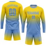 Personalized Gold Light Blue Soccer Jersey Custom Name & Number, Long Sleeve Fade Design - Fashion Uniform Personalized Gold