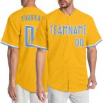 Personalized Gold Light Blue White Baseball Jersey - Authentic Team Apparel Personalized Gold Light Blue-White Authentic
