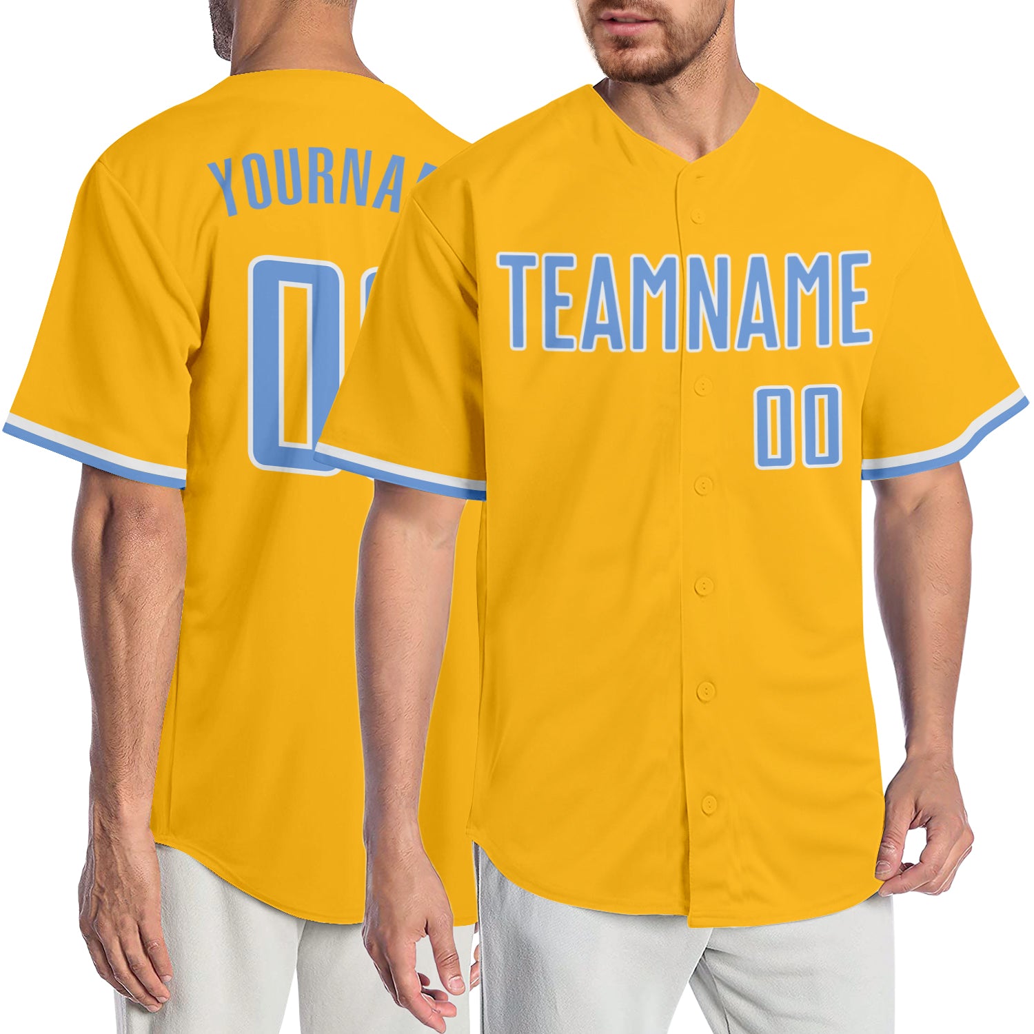 Personalized Gold Light Blue White Baseball Jersey - Authentic Team Apparel Personalized Gold Light Blue-White Authentic