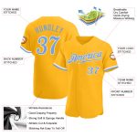 Custom Name Number Authentic Baseball Jersey in Gold Light Blue White Personalized Gold Light Blue-White Authentic Baseball