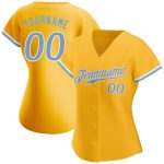 Custom Name Number Authentic Baseball Jersey in Gold Light Blue White Personalized Gold Light Blue-White Authentic Baseball