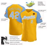 Custom Name and Number Personalized Gold Light Blue-White Baseball Jersey with Authentic Raglan Sleeves Personalized Gold