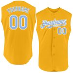 Personalized Gold Light Blue White Baseball Jersey - Authentic Sleeveless Design Personalized Gold Light Blue-White Authentic