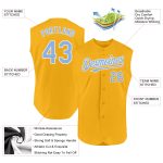 Personalized Gold Light Blue White Baseball Jersey - Authentic Sleeveless Design Personalized Gold Light Blue-White Authentic