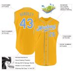 Custom Name and Number Sleeveless Baseball Jersey - Personalized Gold Light Blue-White Authentic Team Apparel Personalized