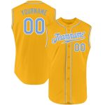 Custom Name and Number Sleeveless Baseball Jersey - Personalized Gold Light Blue-White Authentic Team Apparel Personalized