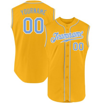 Custom Name and Number Sleeveless Baseball Jersey - Personalized Gold Light Blue-White Authentic Team Apparel Personalized