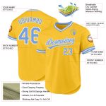 Custom Name and Number Personalized Gold Light Blue White Baseball Jersey - Authentic Throwback Design Personalized Gold