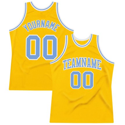 Personalized Gold Light Blue White Basketball Jersey - Authentic Throwback Design Personalized Gold Light Blue-White Authentic