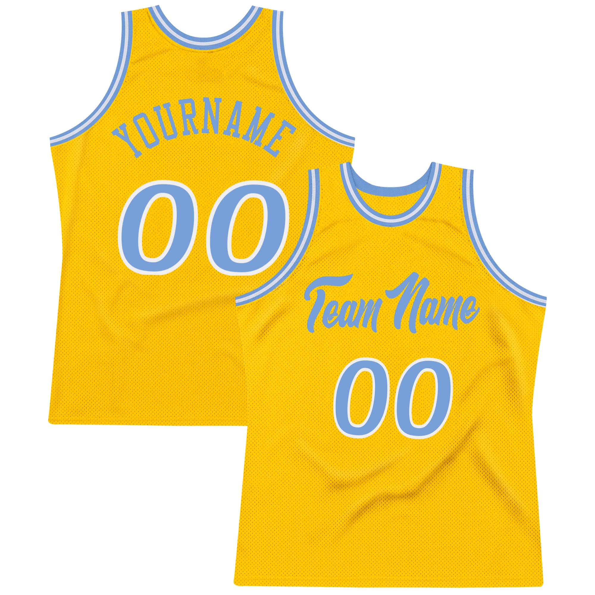 Custom Name and Number Personalized Gold Light Blue-White Authentic Basketball Jersey - Team Throwback Jersey Personalized