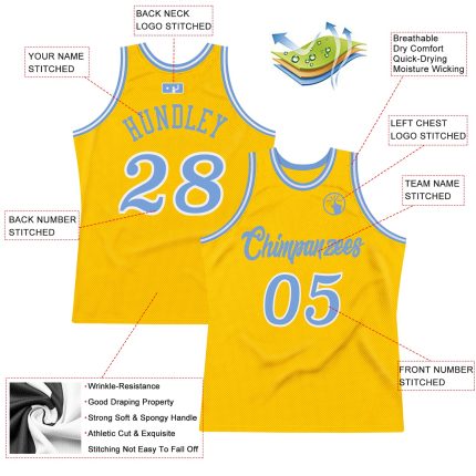 Custom Name and Number Personalized Gold Light Blue-White Authentic Basketball Jersey - Team Throwback Jersey Personalized