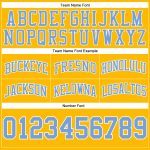 Custom Name and Number Personalized Basketball Shorts Light Blue and White Authentic Gold Throwback Design Personalized Gold