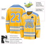 Personalized Light Blue White Gold Hockey Jersey for Adults and Kids Personalized Gold Light Blue-White Hockey Jersey
