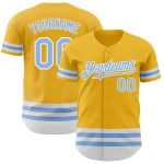 Custom Team Baseball Jersey with Personalized Name and Number - Gold Light Blue-White Line Authentic Design Personalized