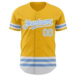 Custom Team Baseball Jersey with Personalized Name and Number - Gold Light Blue-White Line Authentic Design Personalized