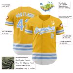 Custom Team Baseball Jersey with Personalized Name and Number - Gold Light Blue-White Line Authentic Design Personalized