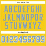 Custom Name and Number Long Sleeve Performance T-Shirt in Gold Light Blue-White, Personalized Team Apparel Personalized Gold