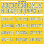 Custom Name and Number Long Sleeve Performance T-Shirt in Gold Light Blue-White, Personalized Team Apparel Personalized Gold