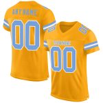 Custom Authentic Football Jersey with Personalized Name & Number in Gold Light Blue-White Mesh Personalized Gold Light Blue-White