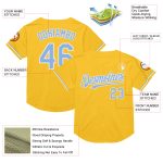Custom Name and Number Personalized Throwback Baseball Jersey - Gold Light Blue-White Mesh Personalized Gold Light Blue-White